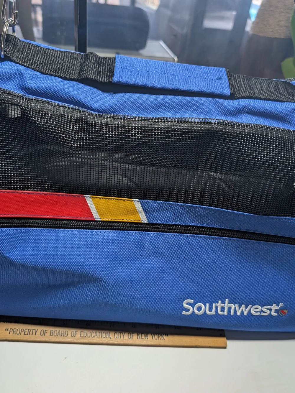 Blue Travel Dog Carrier with Ventilated Mesh